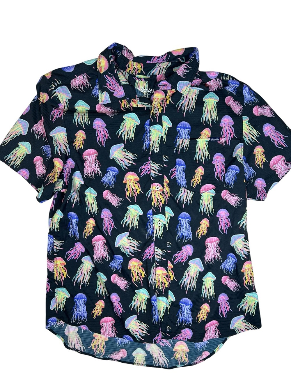 Chubbies Men’s Large Black Button-Up Shirt With Neon Multicolor Jellyfish AOP